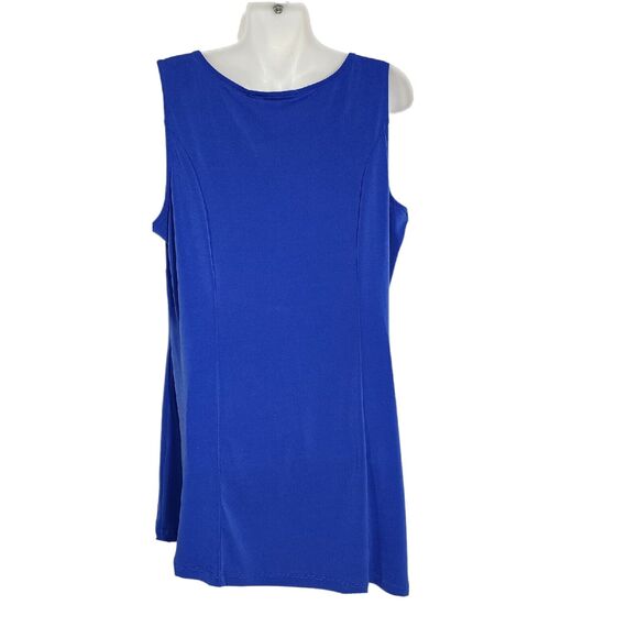 Susan Graver Womens Tank Top Medium Blue Liquid Knit Asymmetric Hem Sleeveless - Picture 2 of 8